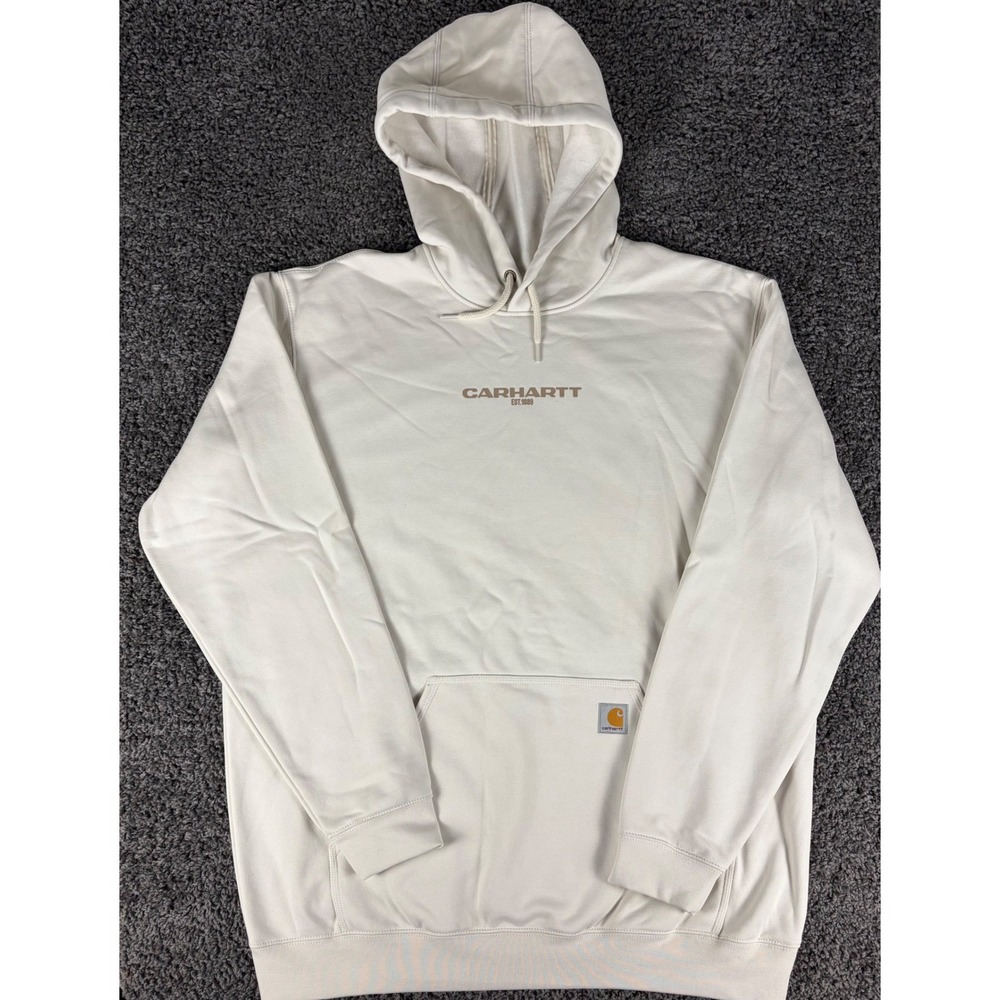 Carhartt Rain Defender Loose Fit Hoodie Mens XL Tall Cream Graphic Sweatshirt